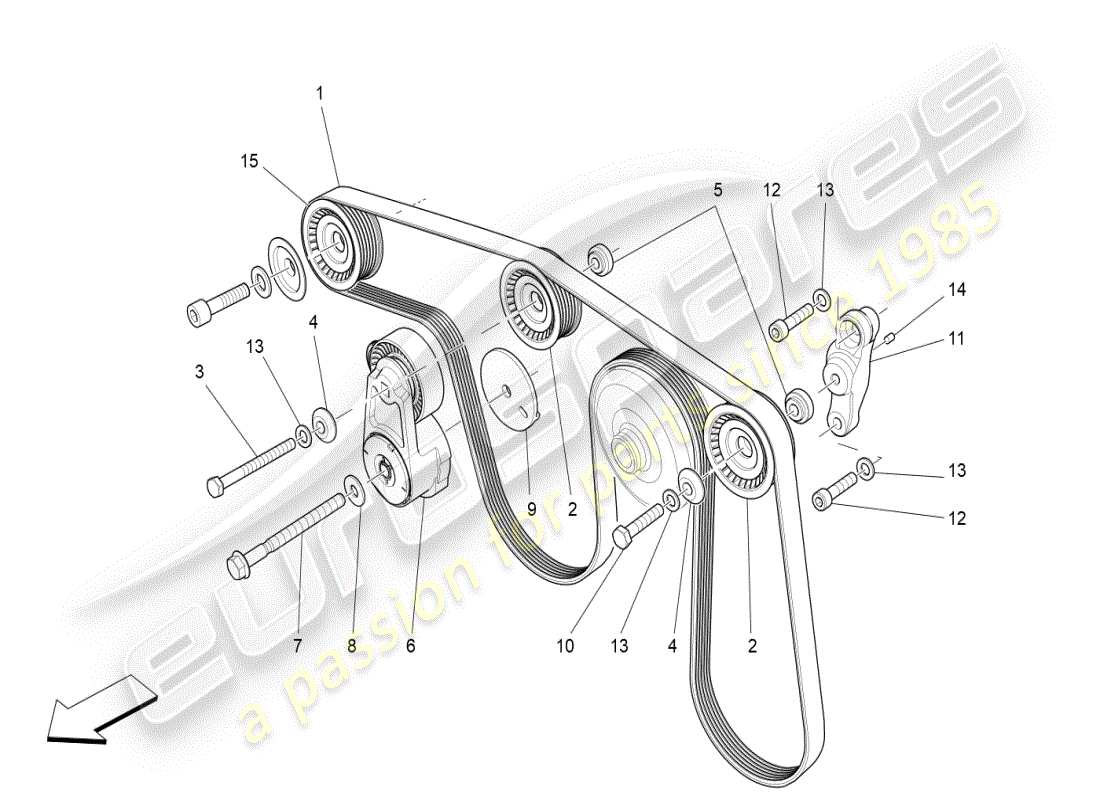 maserati ghibli (2019) diagramma delle parti delle cinghie dei dispositivi ausiliari