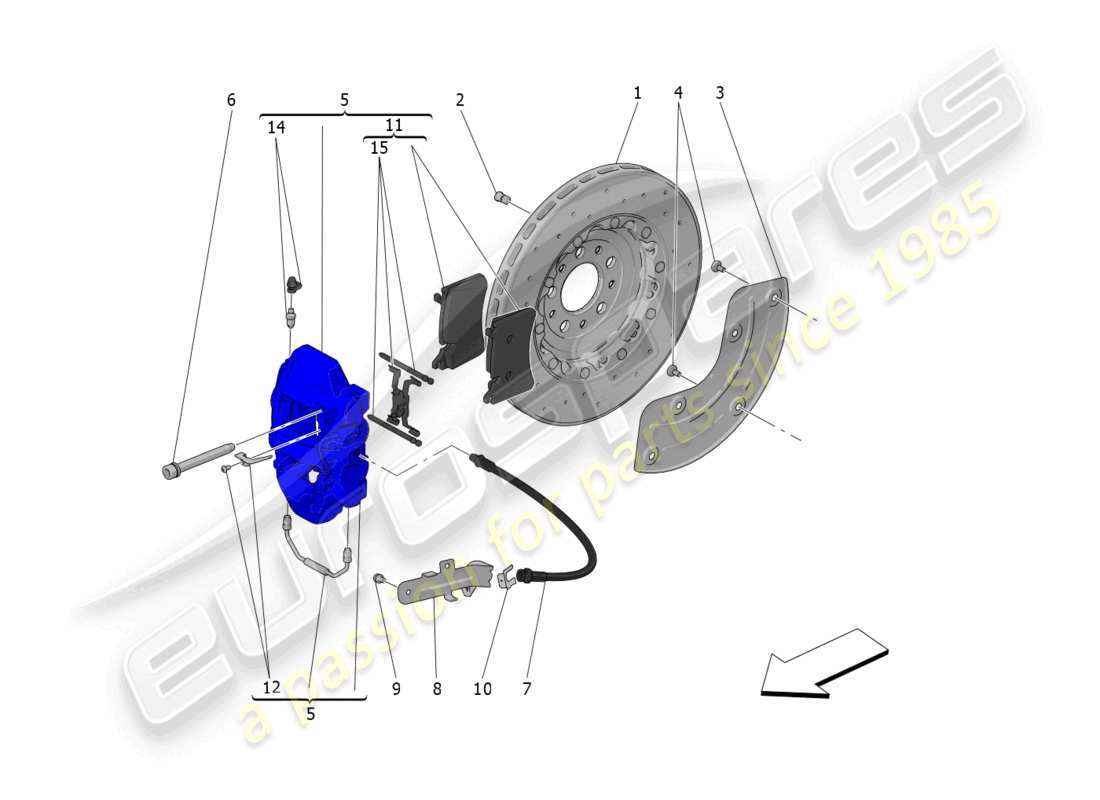 maserati mc20 (2023) schema parziale dei dispositivi di frenatura sulle ruote posteriori