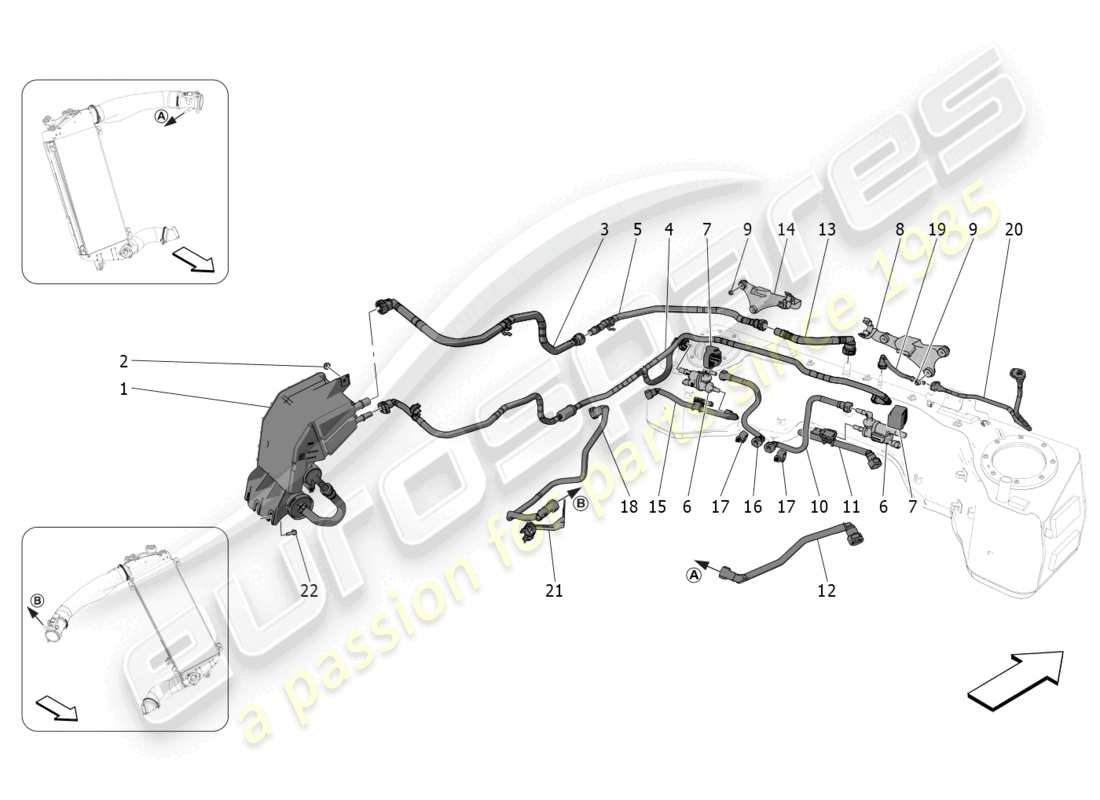 maserati mc20 (2022) sistema di ricircolo dei vapori di carburante diagramma delle parti