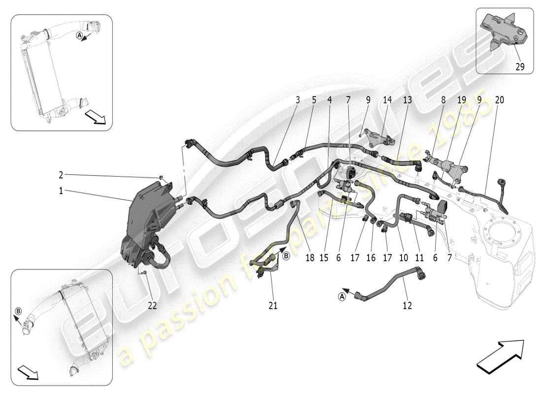 maserati mc20 (2024) sistema di ricircolo dei vapori di carburante diagramma delle parti