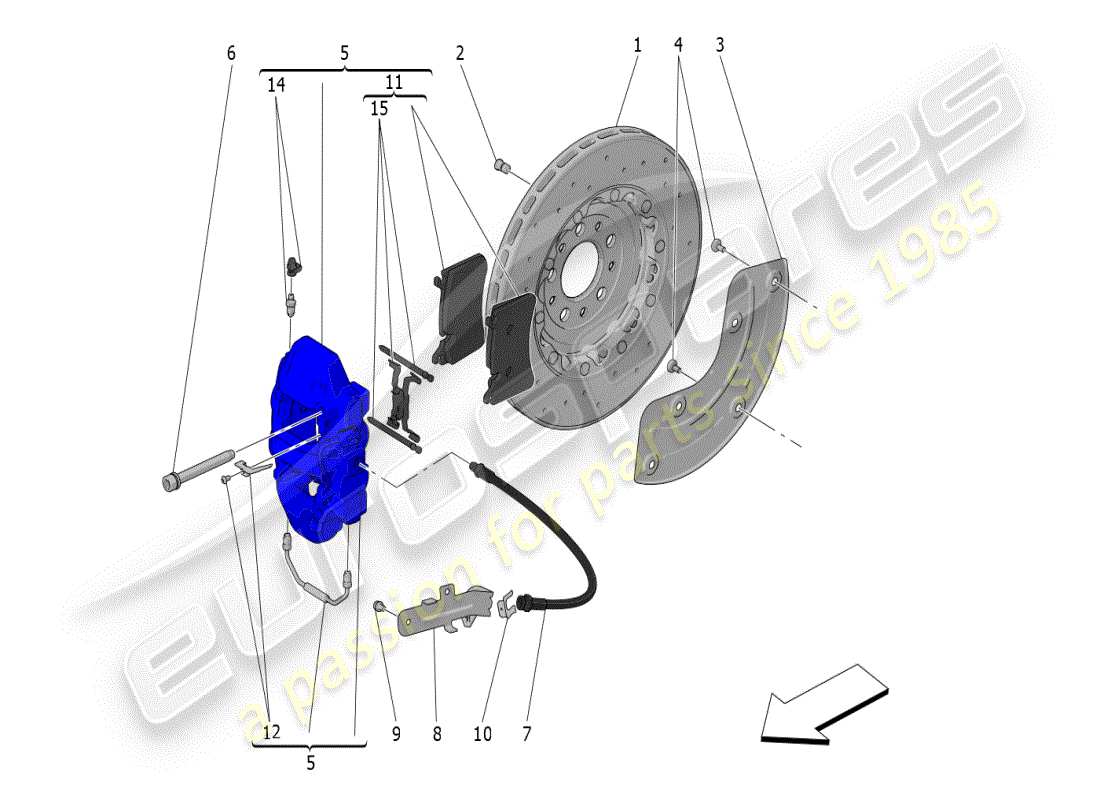maserati mc20 (2024) dispositivi di frenatura sulle ruote posteriori diagramma delle parti