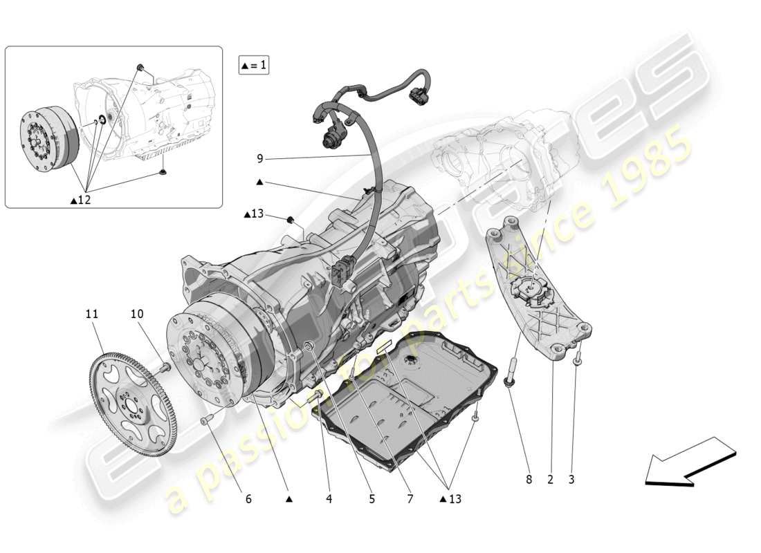 maserati grecale gt (2023) diagramma delle parti degli alloggiamenti del cambio