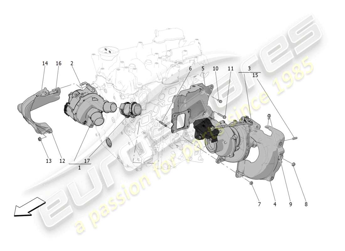 maserati grecale gt (2023) sistema turbocompressore: schema particolare dell'attrezzatura