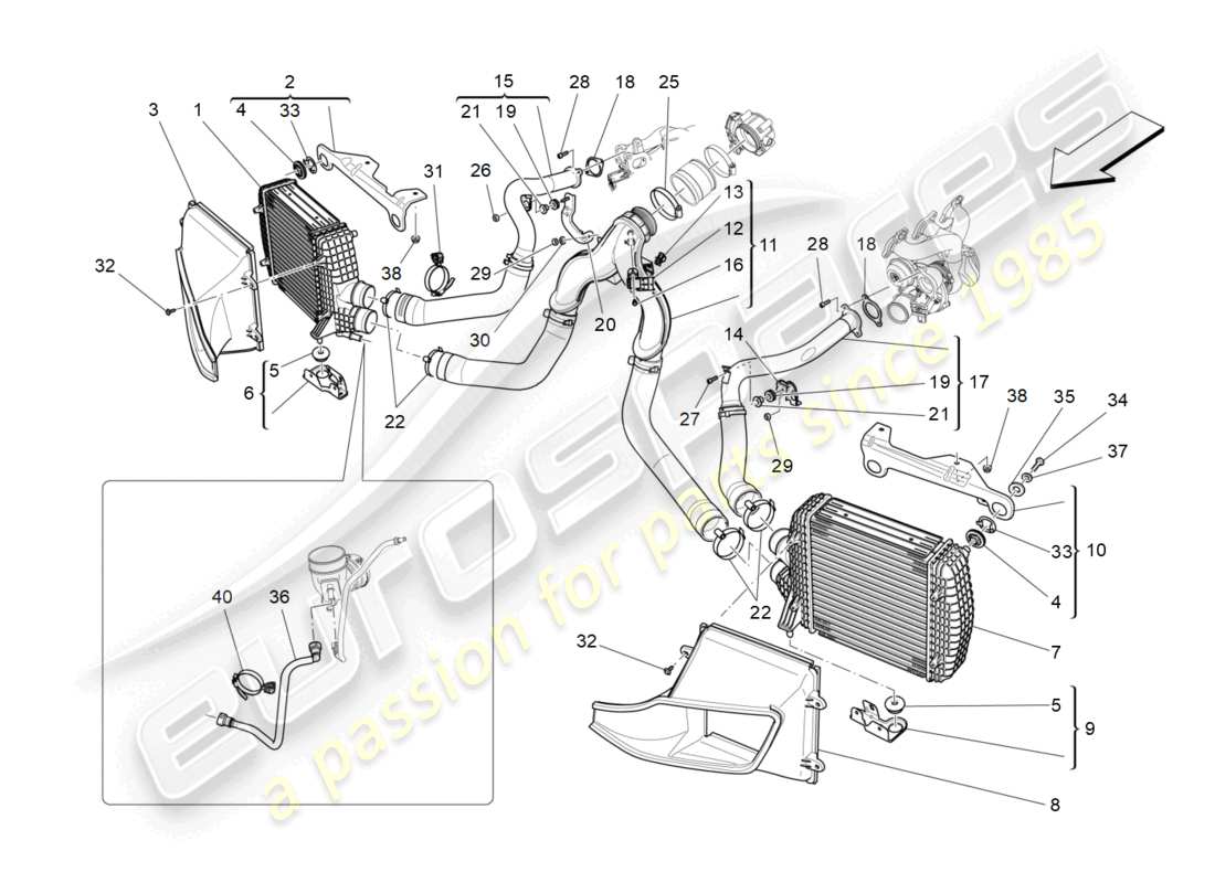 maserati levante gt (2022) sistema intercooler diagramma delle parti