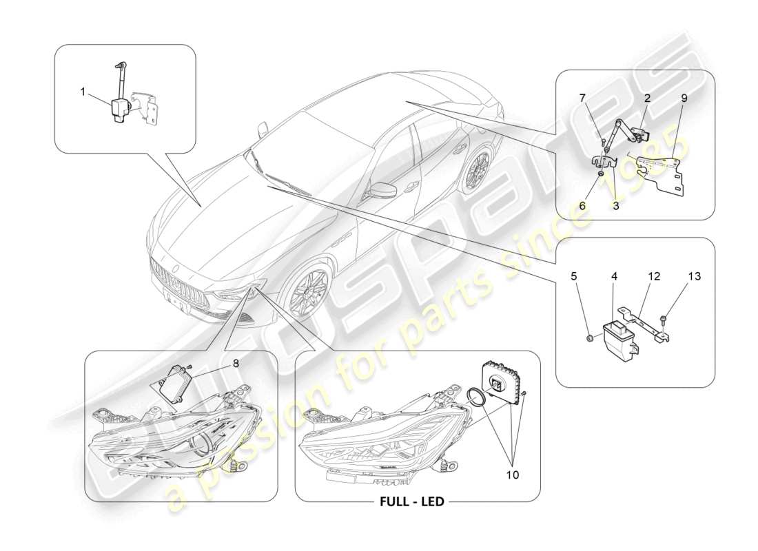 maserati ghibli (2017) diagramma delle parti di controllo del sistema di illuminazione