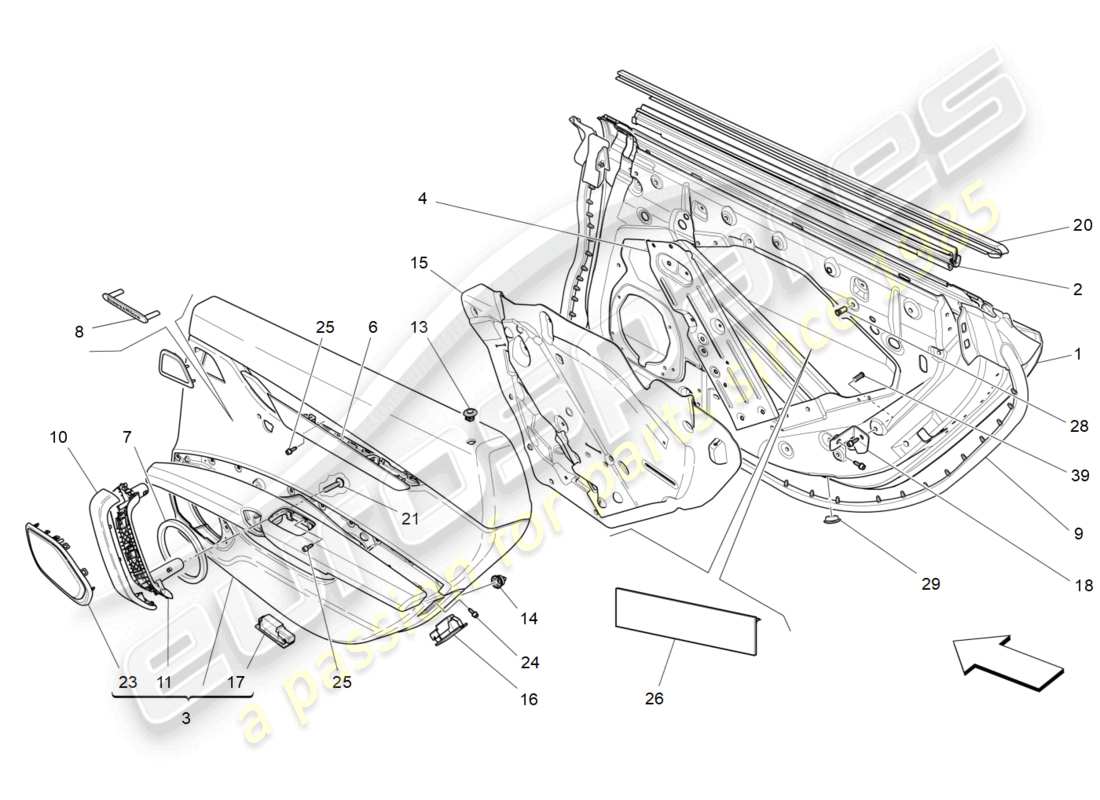 maserati ghibli (2017) porte posteriori: pannelli di rivestimento schema delle parti
