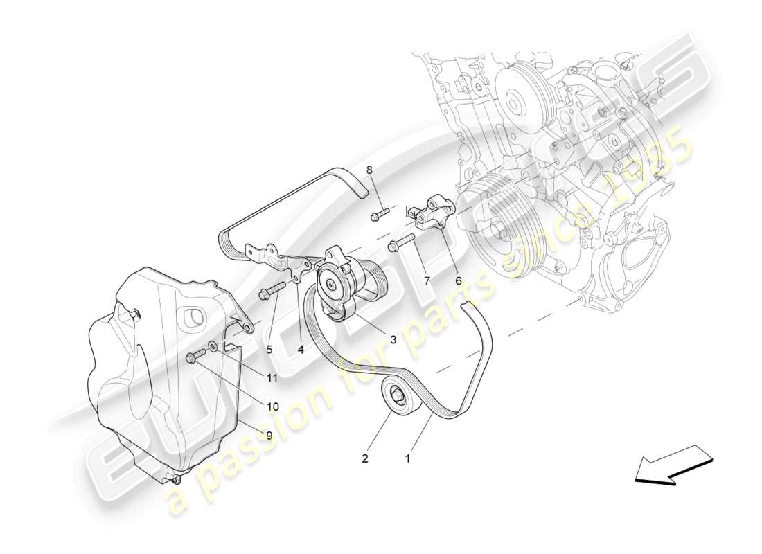 maserati ghibli (2014) diagramma delle parti delle cinghie dei dispositivi ausiliari