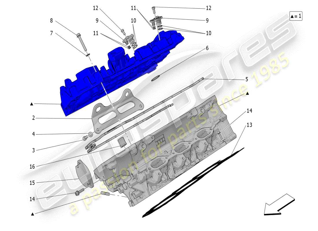 maserati mc20 (2024) schema delle parti della testata destra