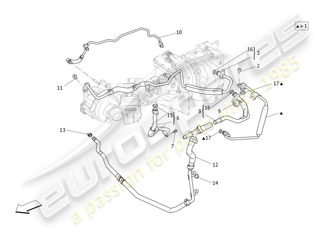 maserati levante gt (2022) sistema di turbocompressione: lubrificazione e raffreddamento diagramma delle parti