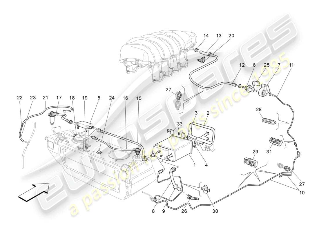 maserati granturismo mc stradale (2013) sistema di ricircolo dei vapori di carburante diagramma delle parti