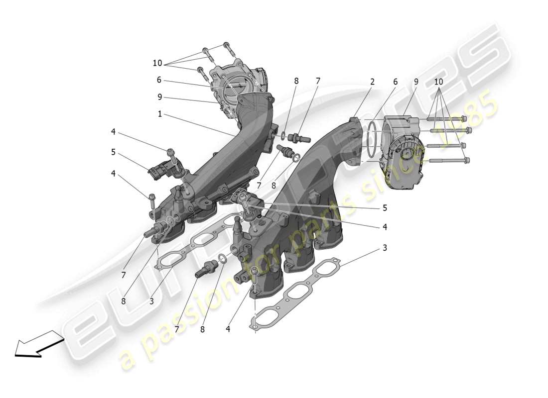 maserati mc20 (2022) collettore di aspirazione e corpo farfallato diagramma delle parti