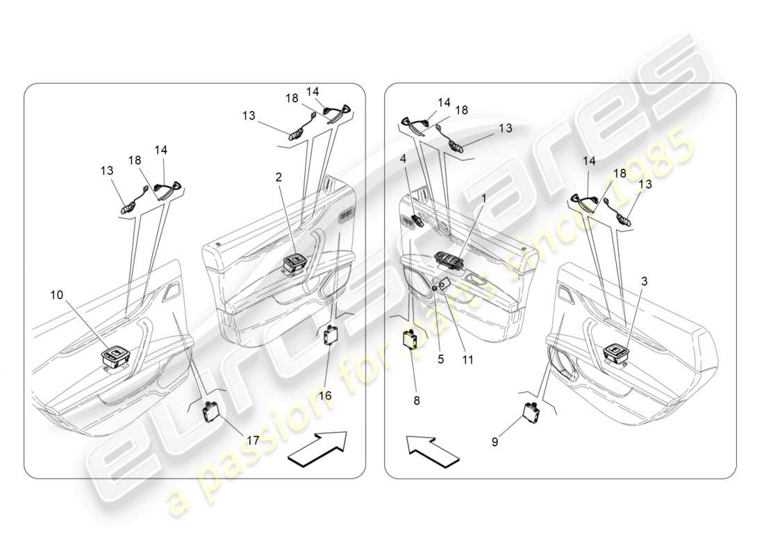 maserati ghibli (2016) diagramma delle parti dei dispositivi per porte