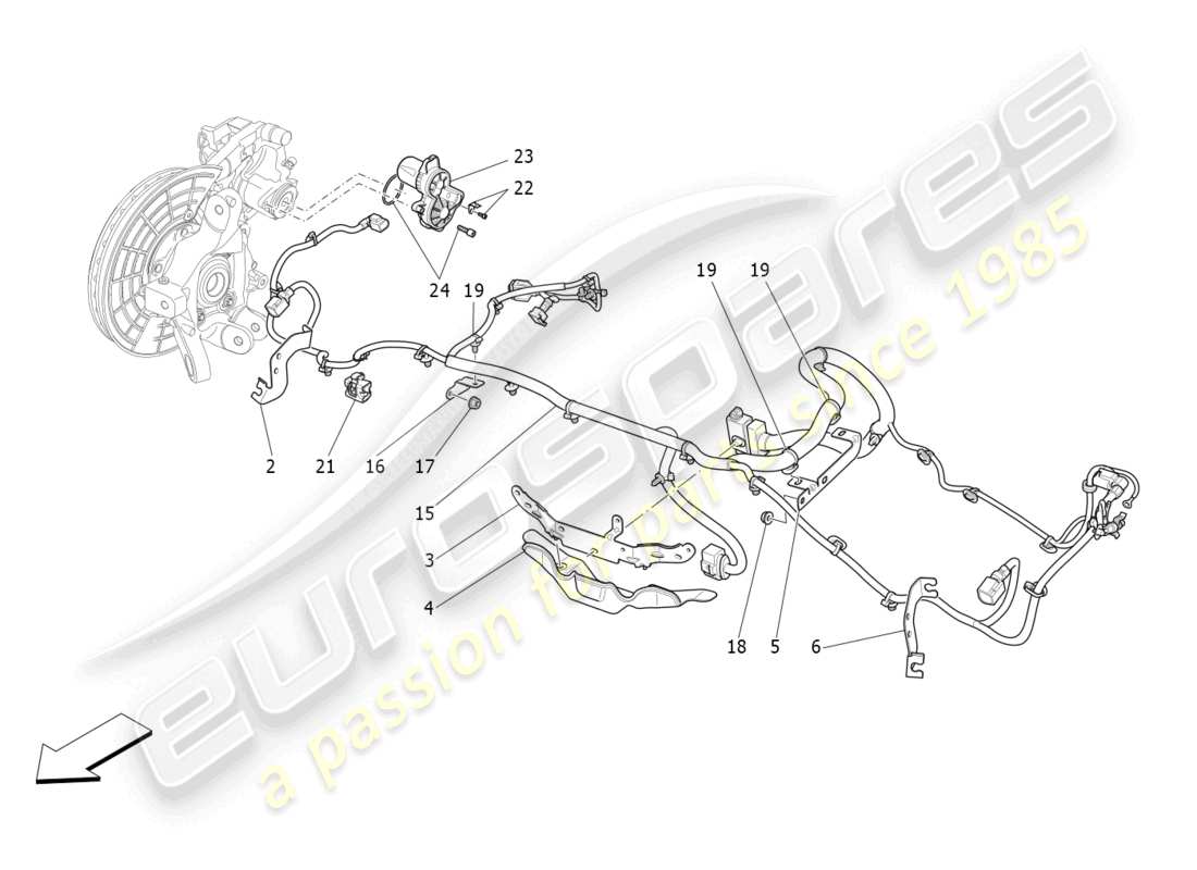 maserati ghibli (2018) schema delle parti del freno di stazionamento