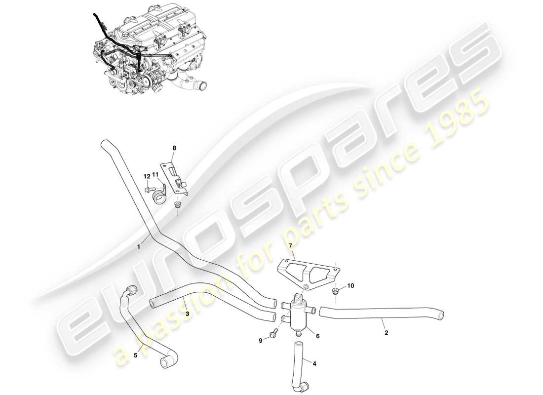 aston martin one-77 (2011) diagramma delle parti del tubo di sfiato dell'olio