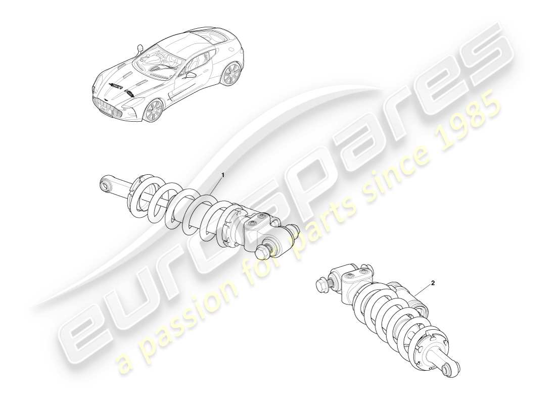 aston martin one-77 (2011) diagramma delle parti della molla anteriore e dell'ammortizzatore