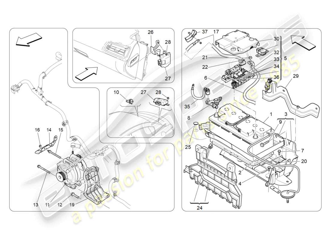 maserati ghibli (2017) diagramma delle parti di generazione e accumulo di energia
