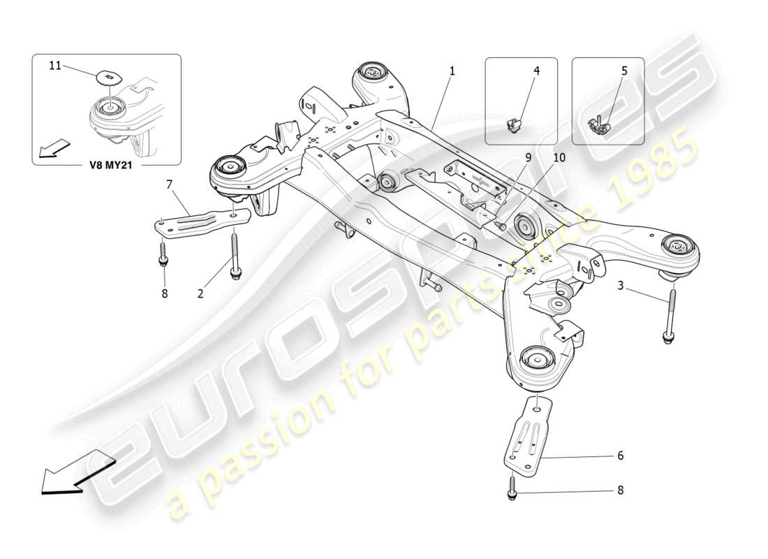 maserati ghibli (2017) schema delle parti del telaio posteriore