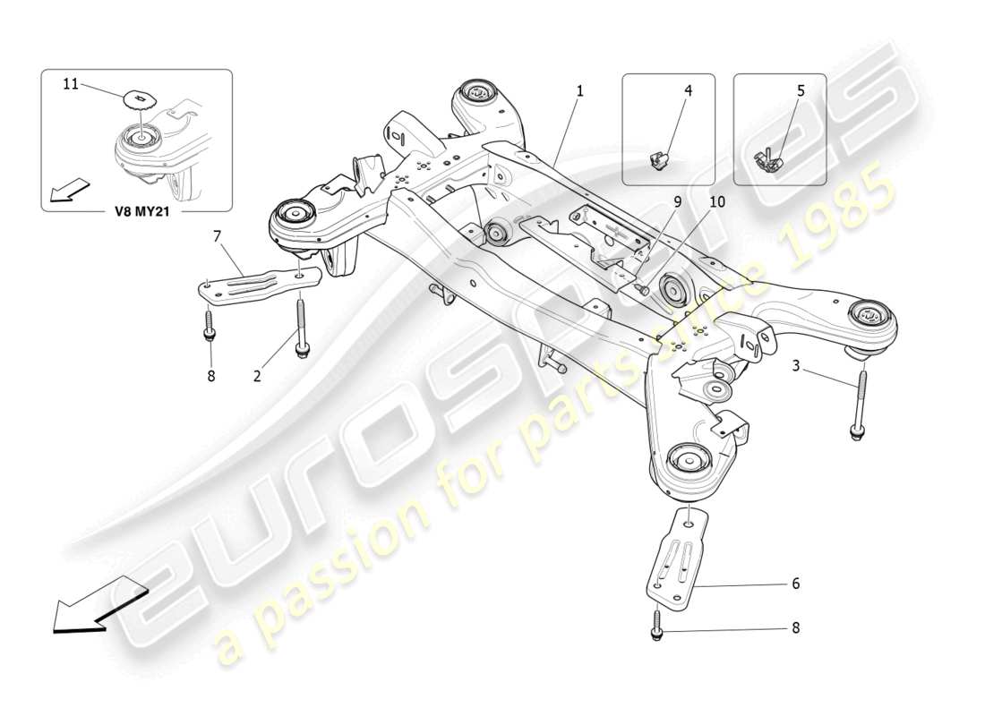 maserati ghibli (2018) schema delle parti del telaio posteriore