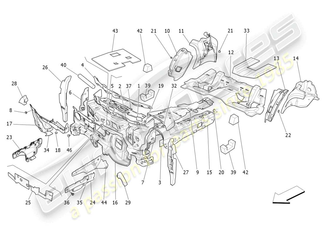 maserati ghibli (2016) pannelli insonorizzati all'interno del diagramma delle parti del veicolo