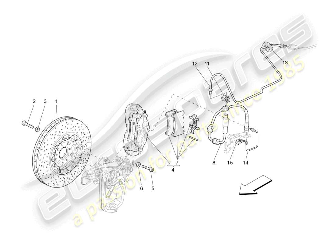 maserati granturismo mc stradale (2013) schema parziale dei dispositivi di frenatura sulle ruote anteriori