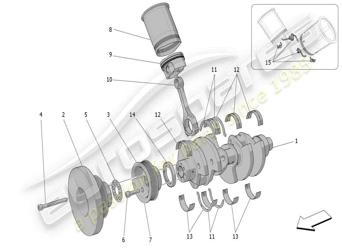 maserati mc20 (2024) meccanismo a manovella diagramma delle parti