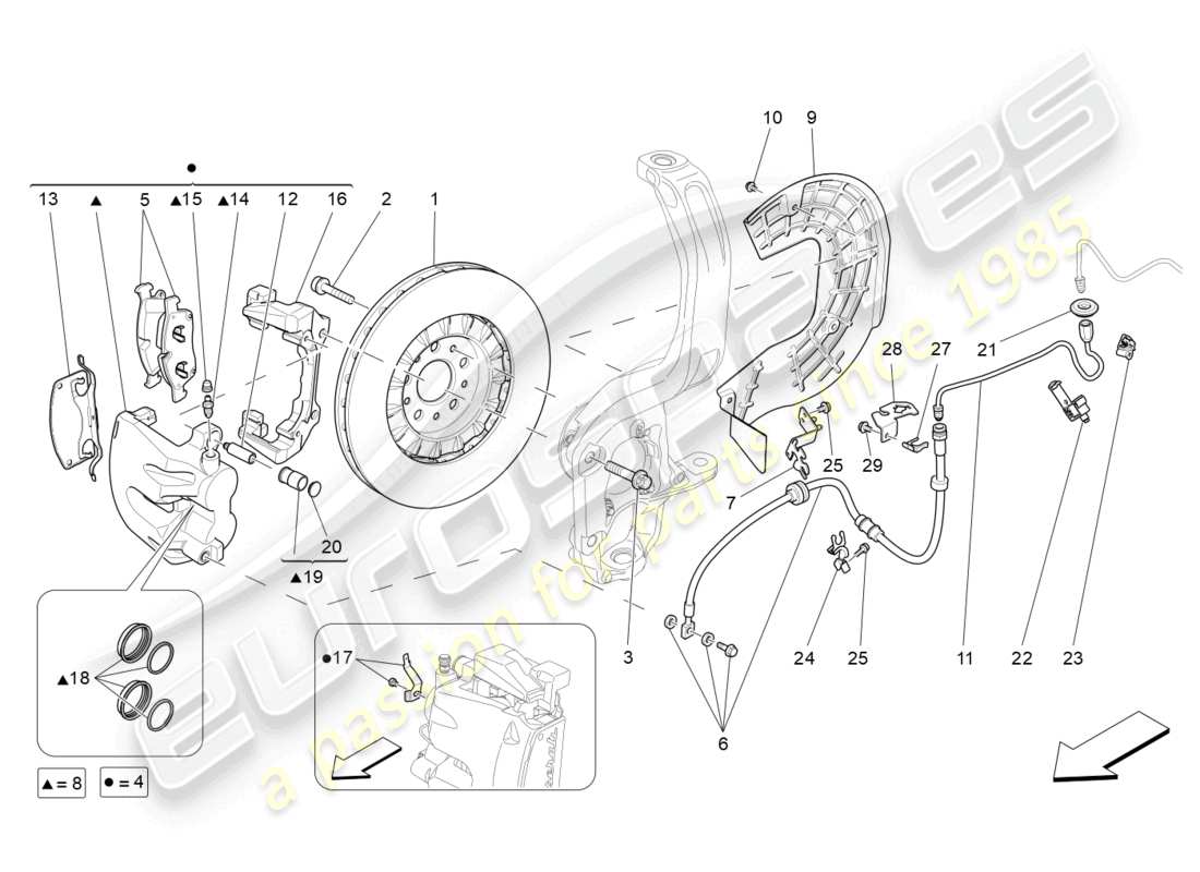 maserati levante (2018) dispositivi di frenatura sulle ruote anteriori diagramma delle parti