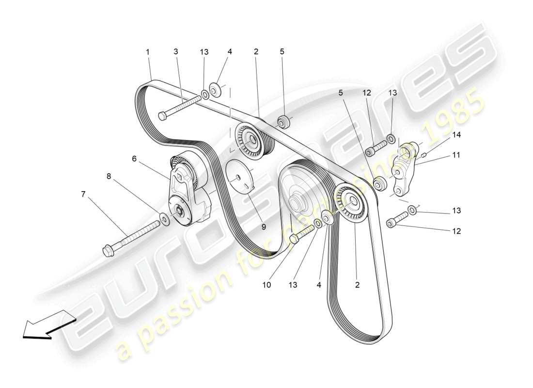 maserati ghibli (2014) diagramma delle parti delle cinghie dei dispositivi ausiliari