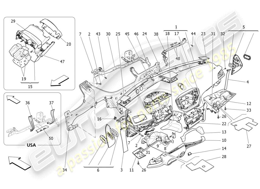 maserati ghibli (2016) diagramma delle parti dell'unità del cruscotto