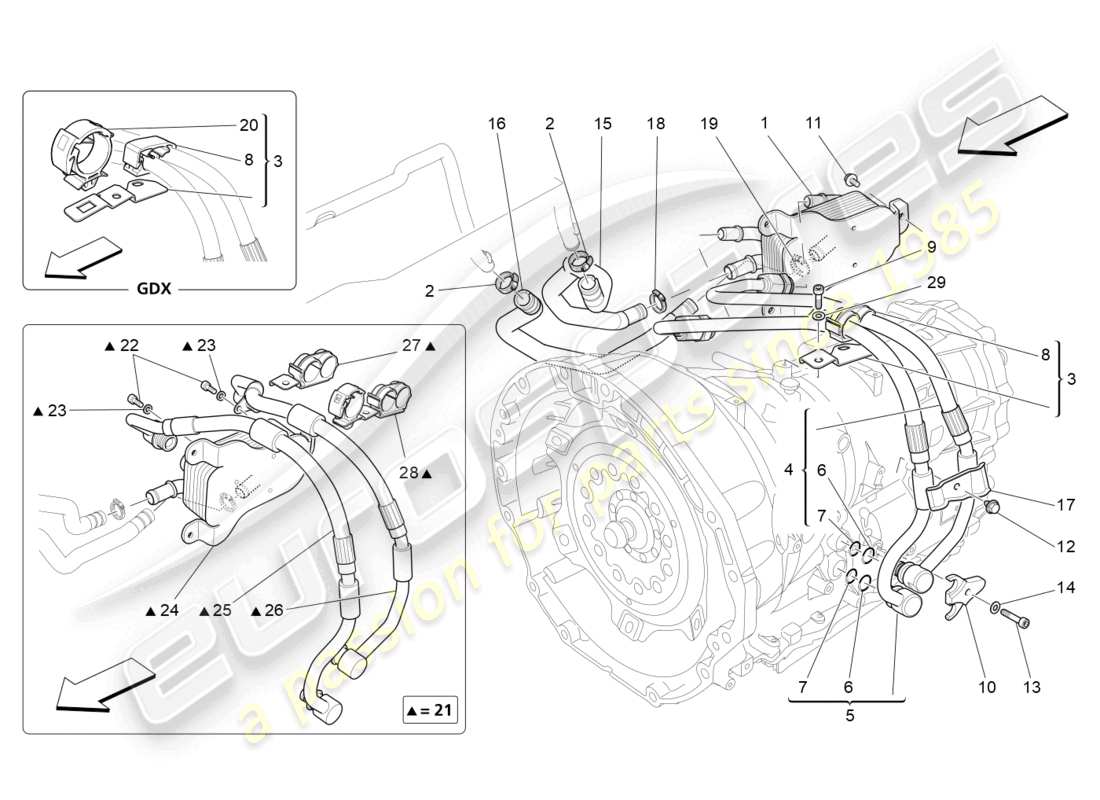 maserati ghibli (2014) diagramma delle parti di raffreddamento dell'olio del cambio e della lubrificazione