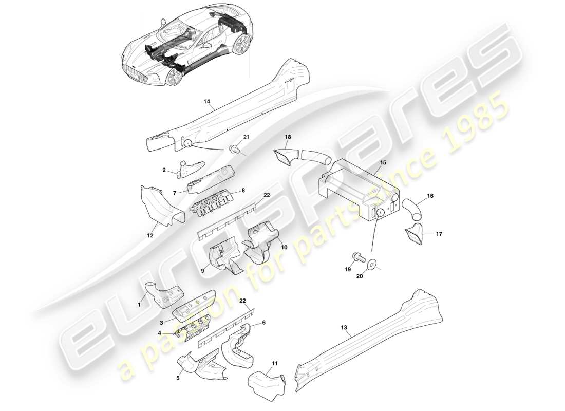 aston martin one-77 (2011) sottosistema scudo termico diagramma delle parti