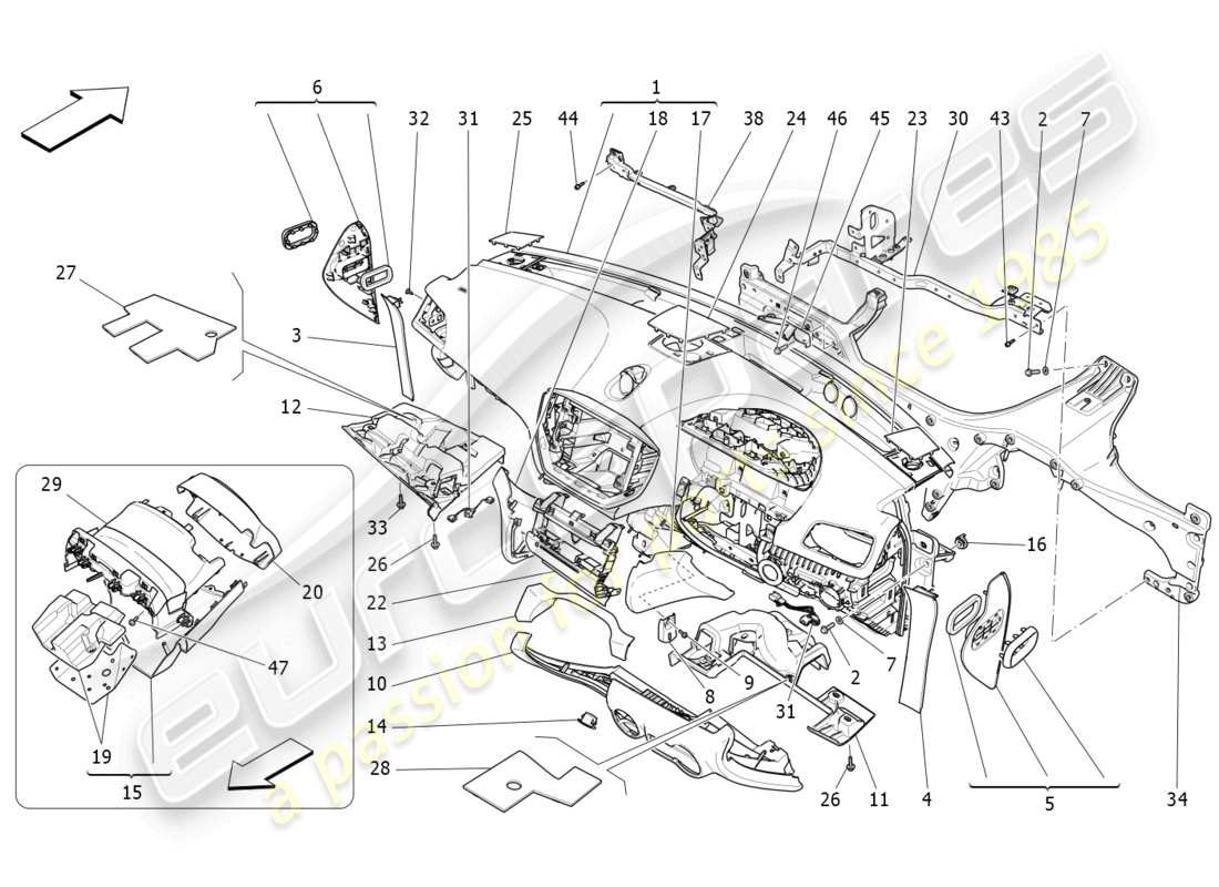 maserati ghibli (2014) diagramma delle parti dell'unità del cruscotto