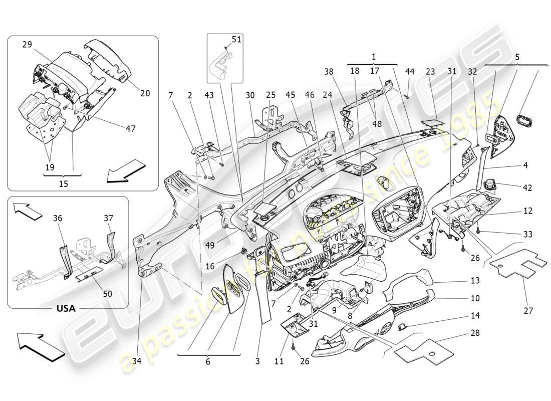 maserati ghibli (2018) diagramma delle parti dell'unità del cruscotto