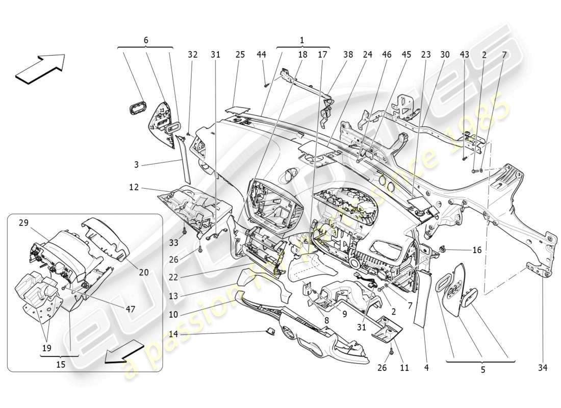 maserati ghibli (2014) diagramma delle parti dell'unità del cruscotto