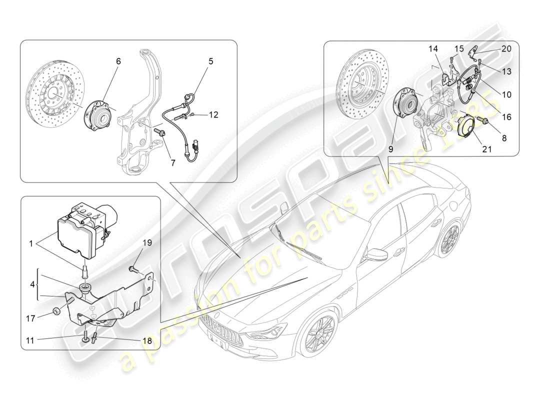 maserati ghibli (2018) diagramma delle parti dei sistemi di controllo della frenatura