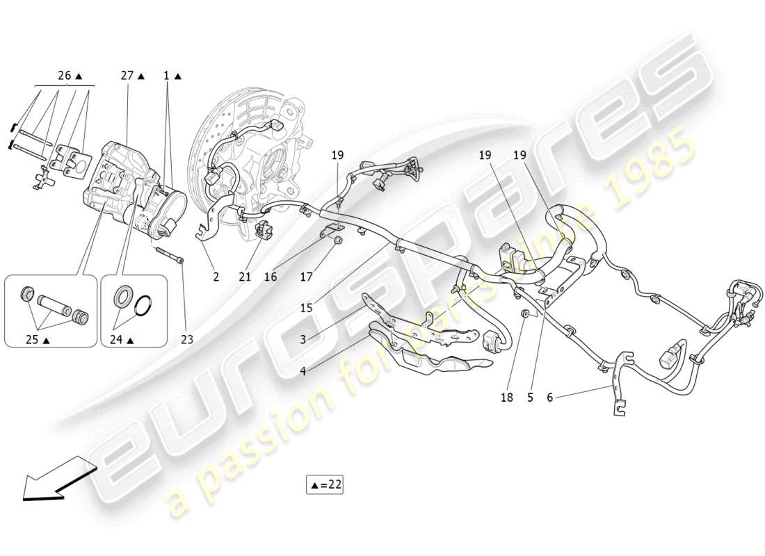 maserati ghibli (2018) schema delle parti del freno di stazionamento