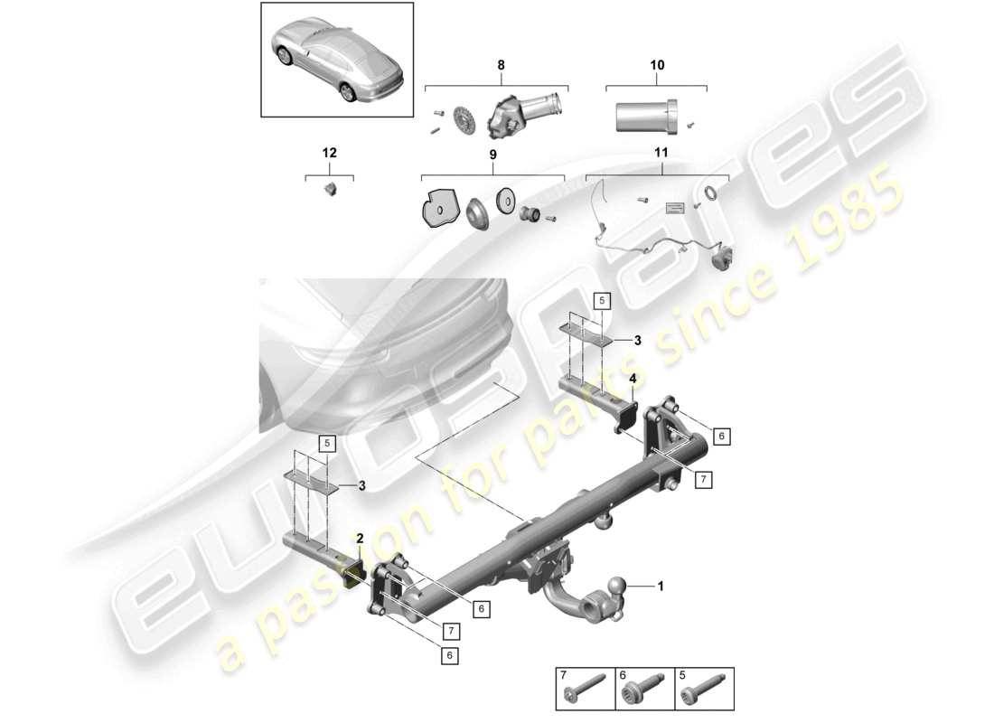 porsche 2021 (panamera 971-1) diagramma delle parti del gancio di traino
