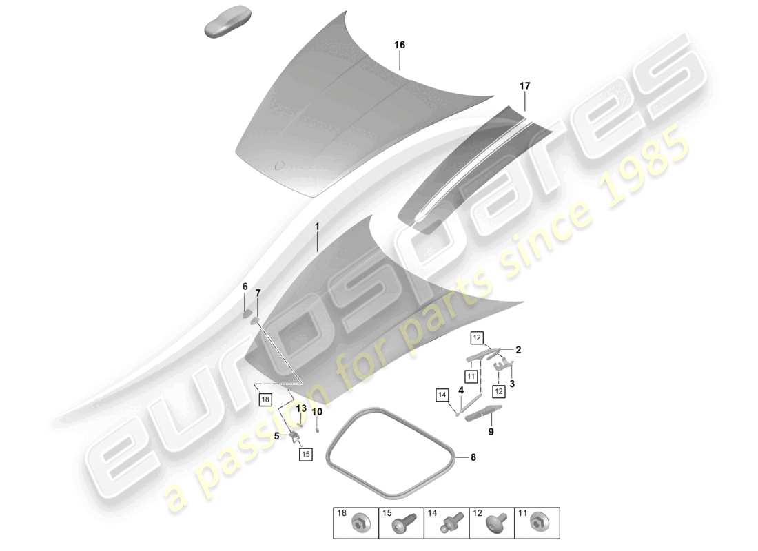 porsche 2026 (992-2 turbo / s) diagramma delle parti del cofano