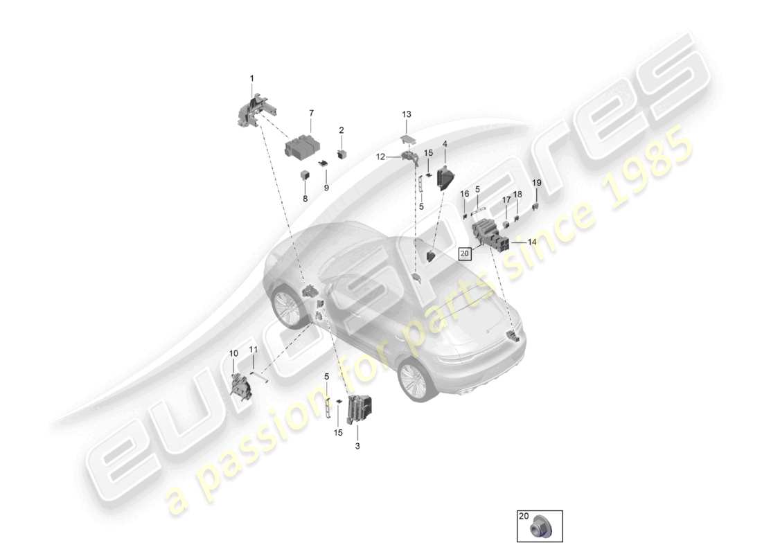 porsche 2021 (macan) piastra relè scatola fusibili diagramma delle parti