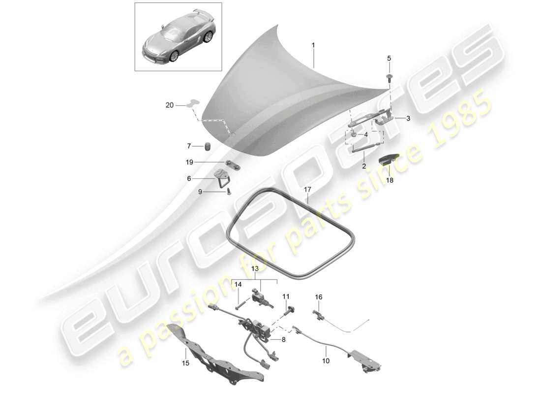 porsche 2026 (718 boxster) diagramma della parte anteriore della copertina