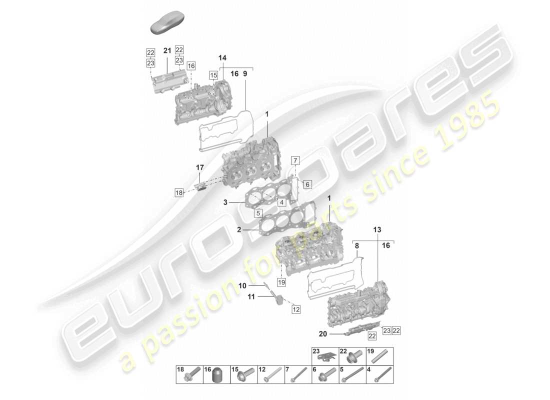 porsche 2021 (992-1 turbo / s) testata del cilindro guarnizione della testata del cilindro coperchio della valvola diagramma delle parti