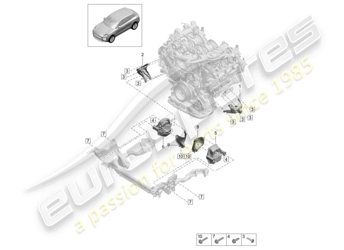 porsche 2021 (macan) dispositivo di sollevamento del motore consolle per montaggio motore montaggio motore schema delle parti