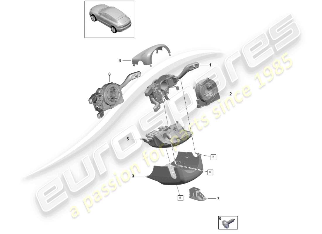 porsche 2021 (macan) interruttore piantone dello sterzo schema delle parti
