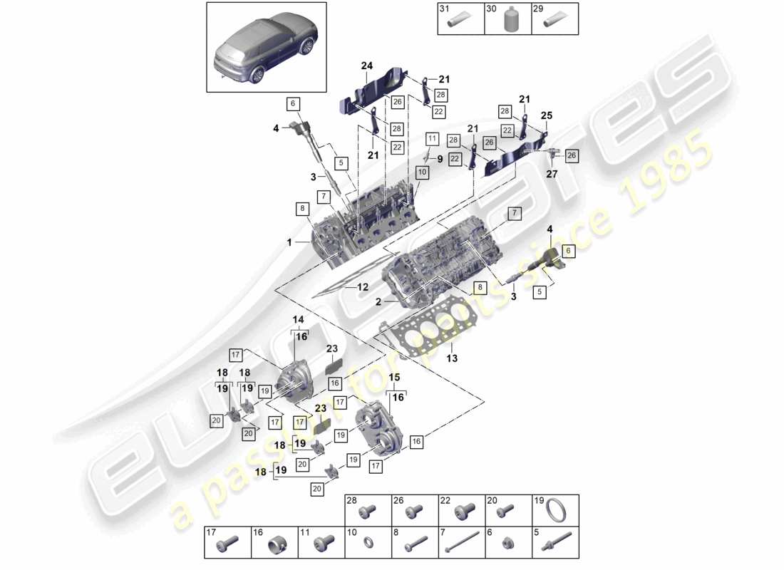 porsche 2021 (cayenne e3 9ya/9yb) schema delle parti della testa cilindro