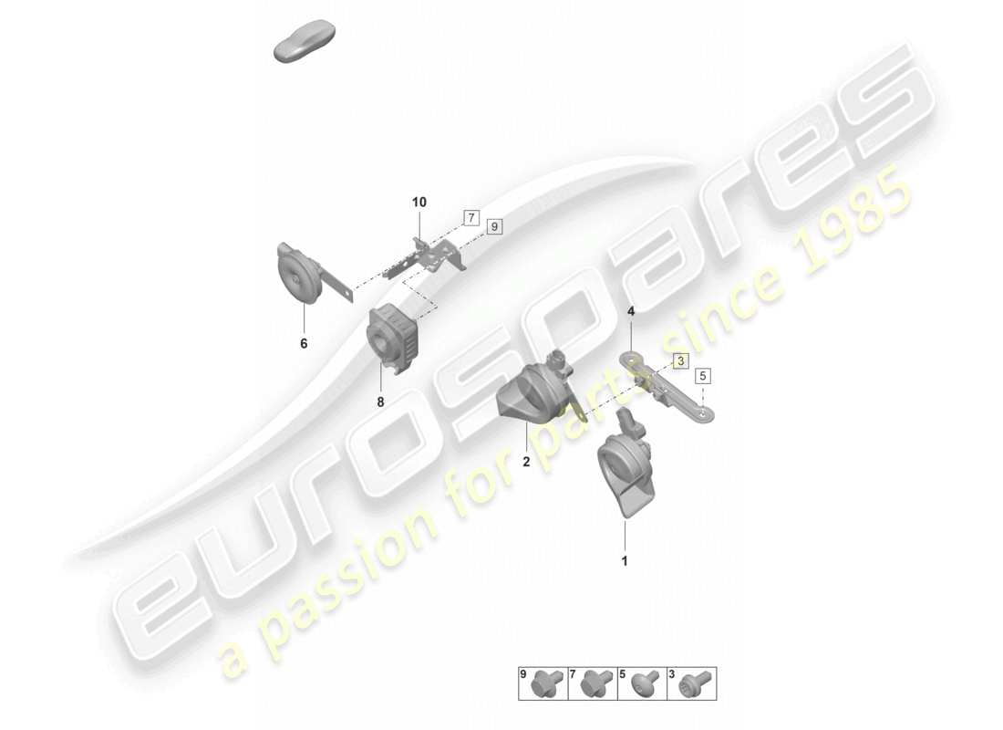 porsche 2022 (992-1 gt3/rs/st) schema delle parti del sistema di allarme con sirena di segnalazione fanfare