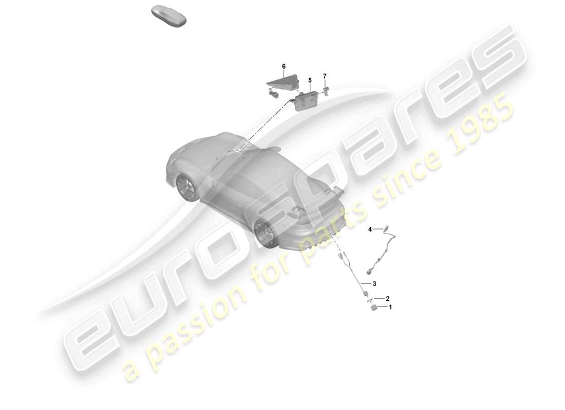 porsche 2022 (992-1 gt3/rs/st) telecamera di retromarcia diagramma delle parti