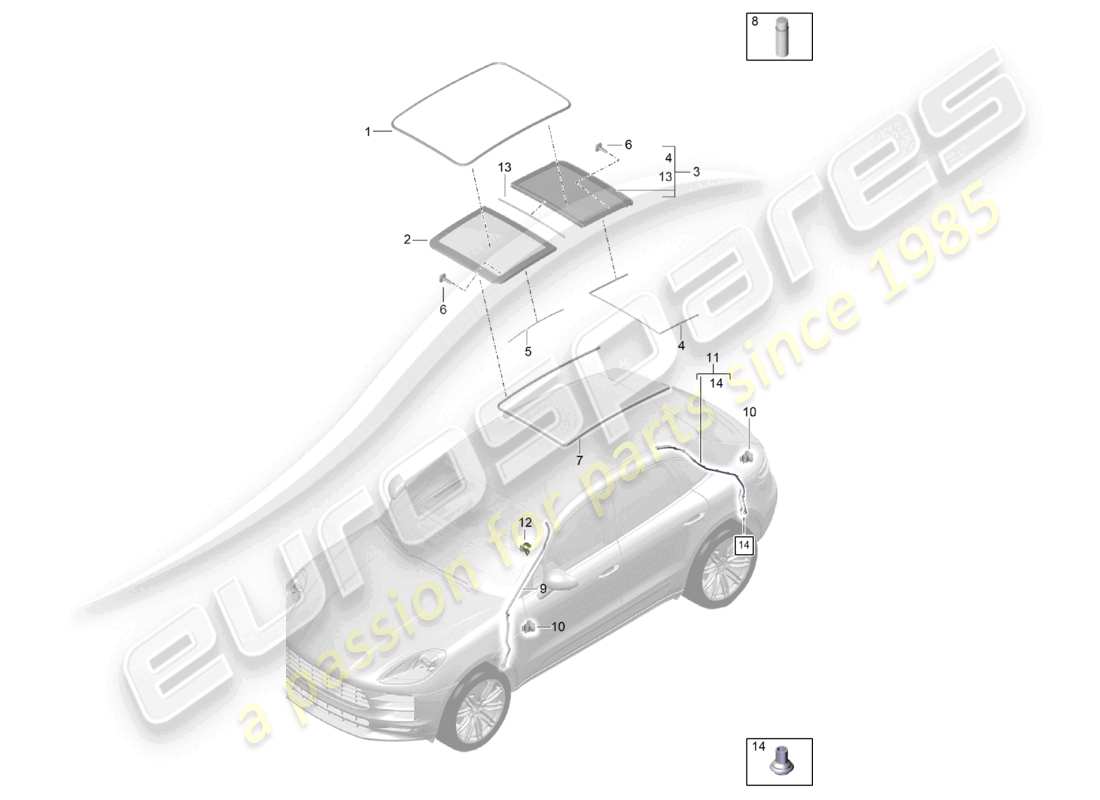 porsche 2021 (macan) tetto in vetro accessori copertura tubo di scarico dell'acqua schema delle parti