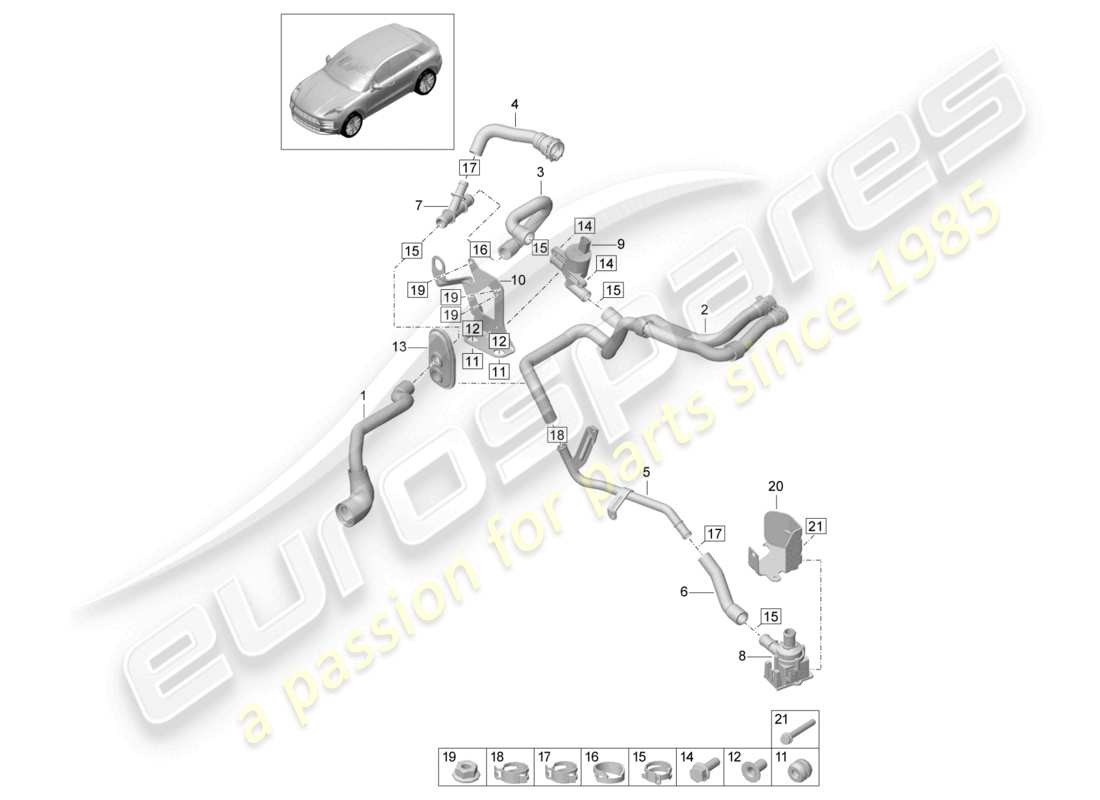 porsche 2021 (macan) riscaldatore r4 tfsi; 2,0l scatola dell'acqua schema delle parti
