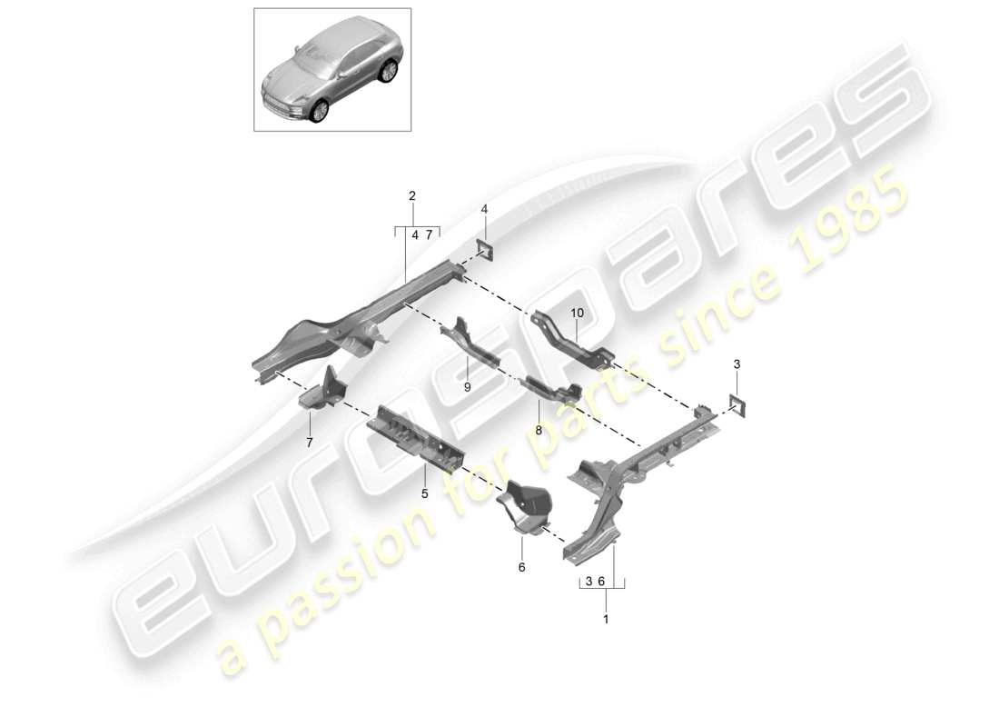 porsche 2021 (macan) schema delle parti del longherone posteriore del telaio