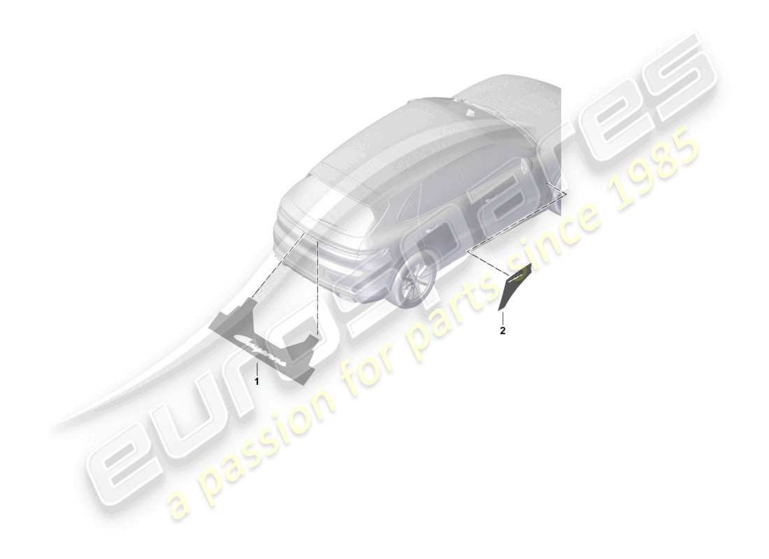 porsche 2023 (cayenne e3 pa) aiuto per il montaggio della scritta posteriore per il cofano posteriore per il parafango schema delle parti