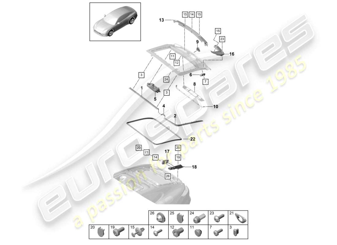 porsche 2021 (panamera 971-1) guarnizioni ammortizzatore acustico cofano posteriore schema delle parti